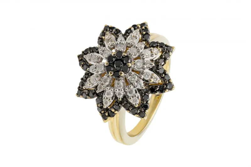 9ct Yellow Gold Diamond Flower Ring 0.85ct