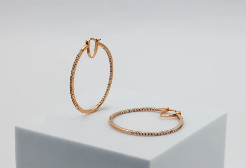 18ct Rose Gold Diamond Hoop Earrings 0.92cts