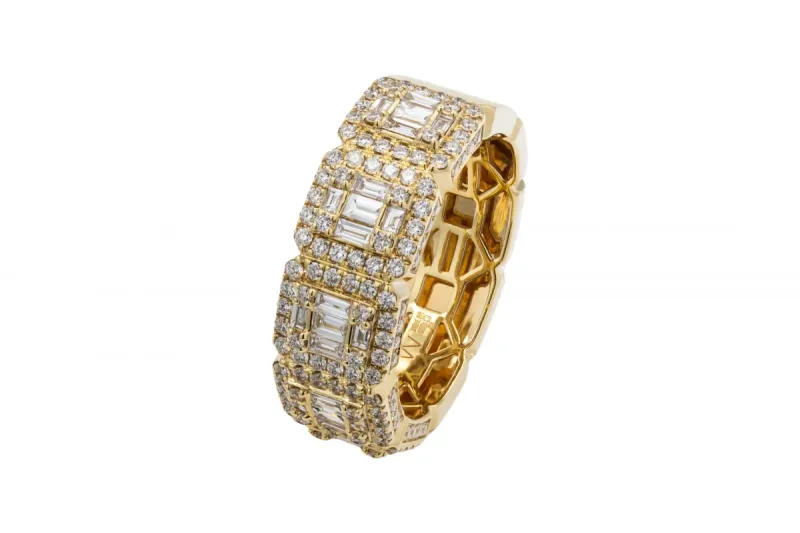 9ct Yellow Gold Diamond Mens Ring With Baguettes 2.00ct