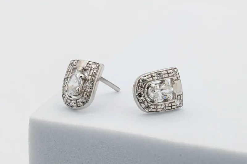 9ct White Gold Oval Shield Diamond Stud Earrings  2.5g