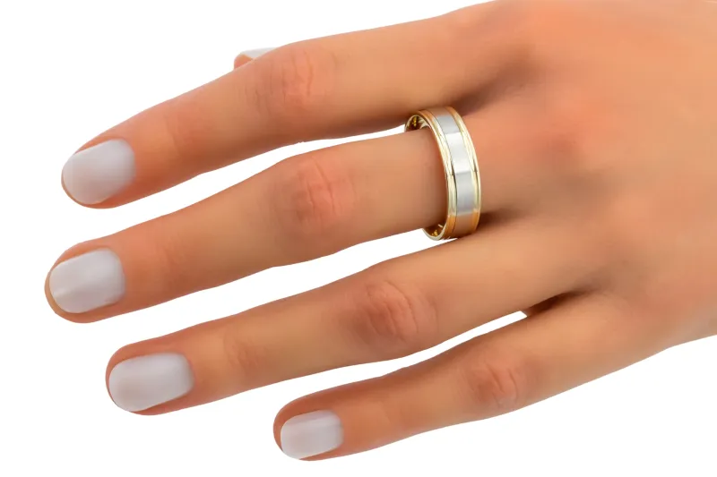 9ct Yellow and White Gold Court Wedding Band Ring 5.2g