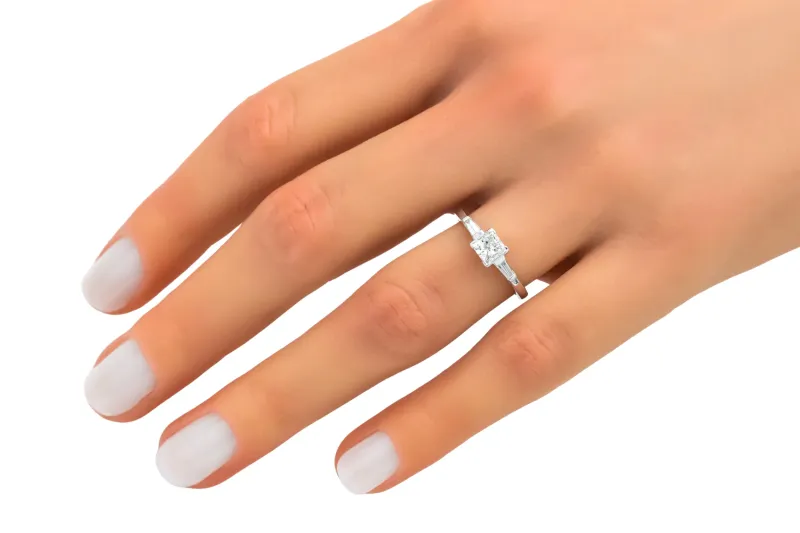 18ct White Gold Princess Diamond Baguette Engagement Ring 0.60ct