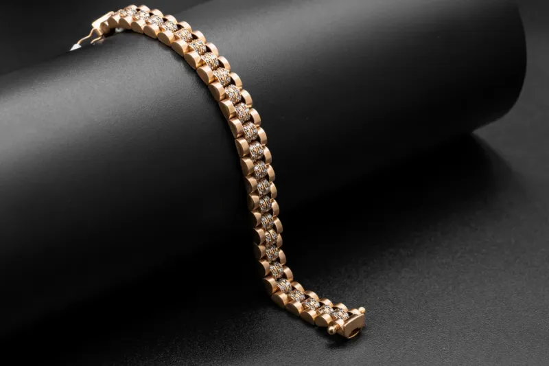 9ct Rose Gold Presidential Cubic Zirconia Baby Bracelet 21.2g
