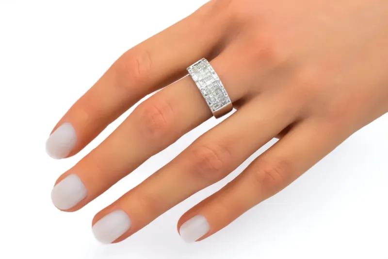 14ct White Gold Diamond Baguette & Princess Cut Mens Ring 0.98ct