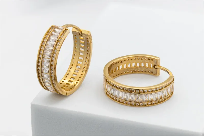 9ct Yellow Gold Cubic Zirconia Hoop Earrings  7.3g