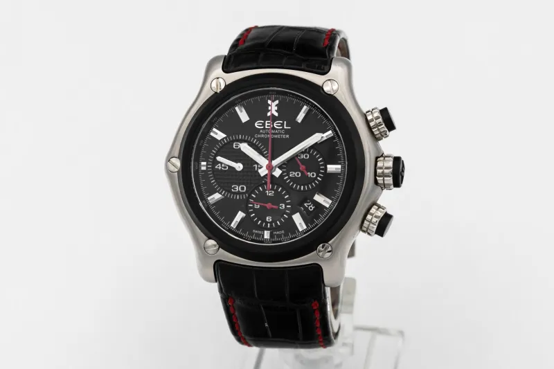 Ebel 1911 BTR Chronograph 45mm Black Leather E9137L73 Circa 2000s