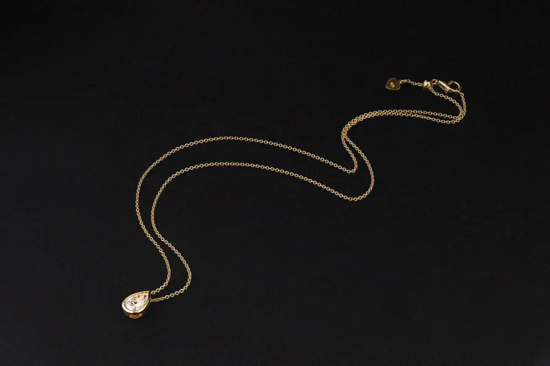 Gold Plated Sterling Silver Lab Grown Pear Cut Diamond Necklace 1.00ct