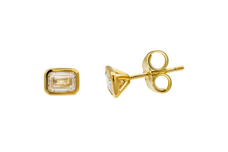 Gold Plated Sterling Silver Lab Grown Emerald Cut Diamond Stud Earrings 1.06ct