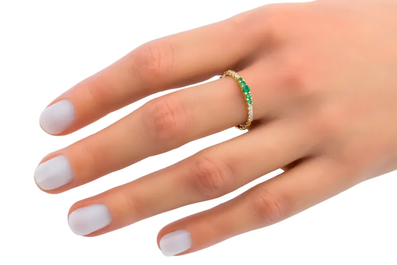 14ct Yellow Gold Green & White Cubic Zirconia Twist Eternity Ring 1.2g