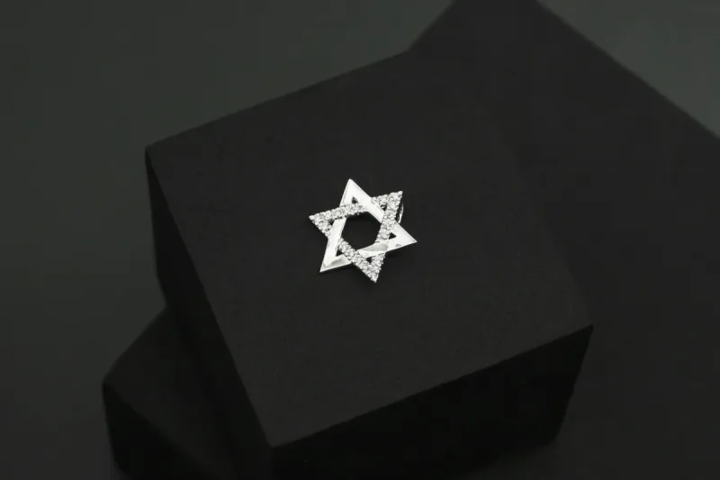 9ct White Gold Diamond Star of David Pendant 0.10ct