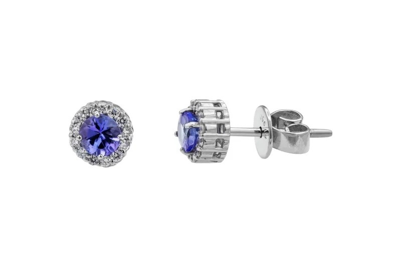 Platinum Diamond & Tanzanite Stud Earrings 0.12ct