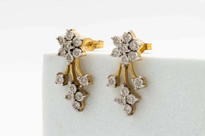 9ct Yellow Gold Diamond Flower Stud Earrings 0.25ct