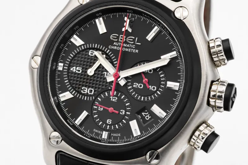Ebel 1911 BTR Chronograph 45mm Black Leather E9137L73 Circa 2000s
