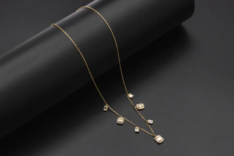 14ct Yellow Gold Diamond Drop Station Necklace 0.40ct
