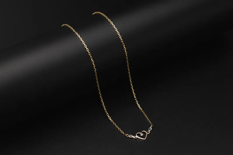 9ct Yellow Gold Cubic Zirconia Heart Necklace 16" 2.3g
