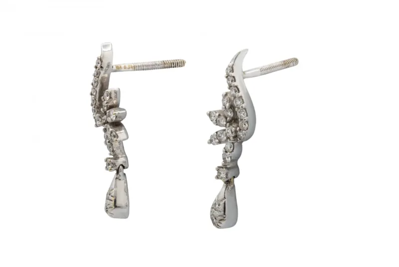 18ct White Gold Diamond Floral Drop Earrings 0.62ct