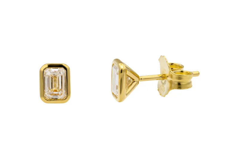Gold Plated Sterling Silver Lab Grown Emerald Cut Diamond Stud Earrings 1.06ct