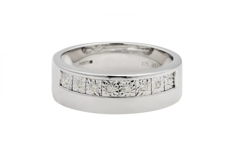 9ct White Gold Diamond Wedding Band 0.05ct