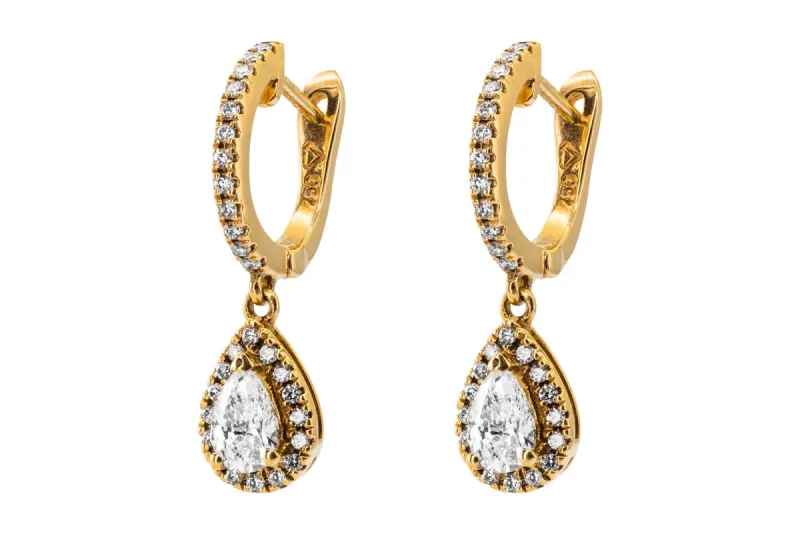 18ct Yellow Gold Pear Drop Diamond Hoops 0.66ct