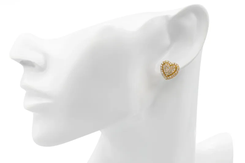 9ct Yellow Gold Diamond Heart Stud Earrings 1.10ct 4.5g