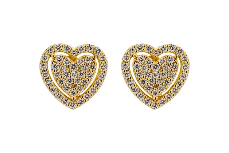 9ct Yellow Gold Diamond Heart Stud Earrings 1.10ct 4.5g