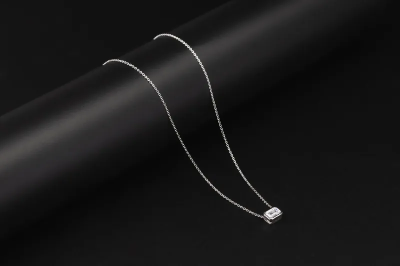 Sterling Silver Lab Grown Emerald Cut Diamond Necklace 1.00ct