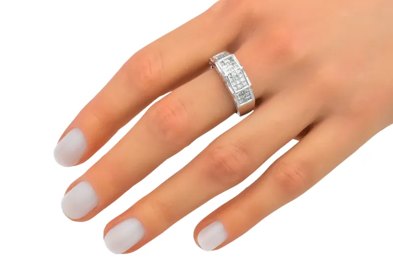 14ct White Gold Invisible Set Princess Cut Diamond Ring 0.98ct