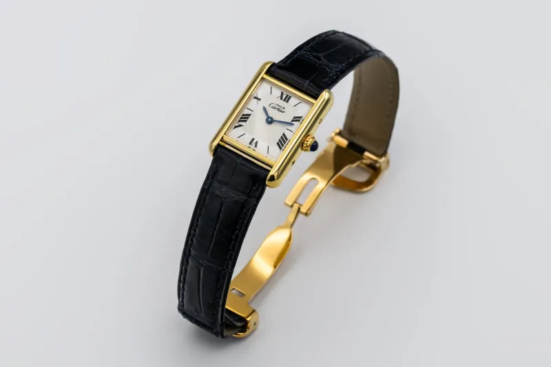 Cartier Must de Cartier Tank 22mm Vermeil Black Leather 1613 Circa 1990s