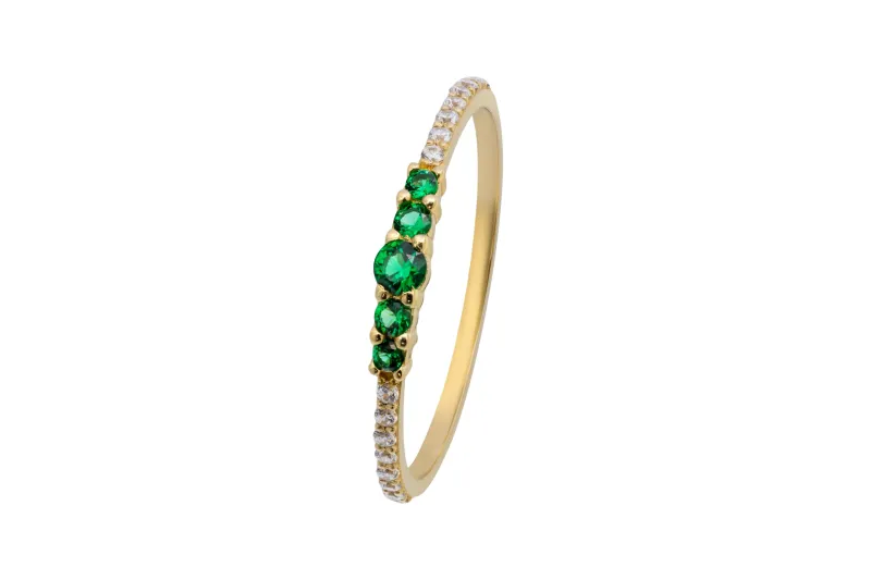 14ct Yellow Gold Green & White Cubic Zirconia Ring Size P 1g