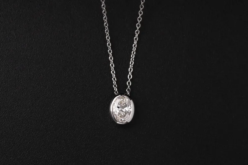 Sterling Silver Lab Grown Oval Cut Diamond Necklace 0.52ct