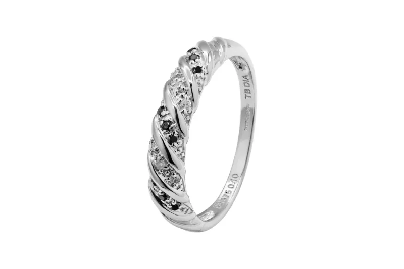 9ct White Gold Micro Pave Black and White Diamond Ring 0.10ct