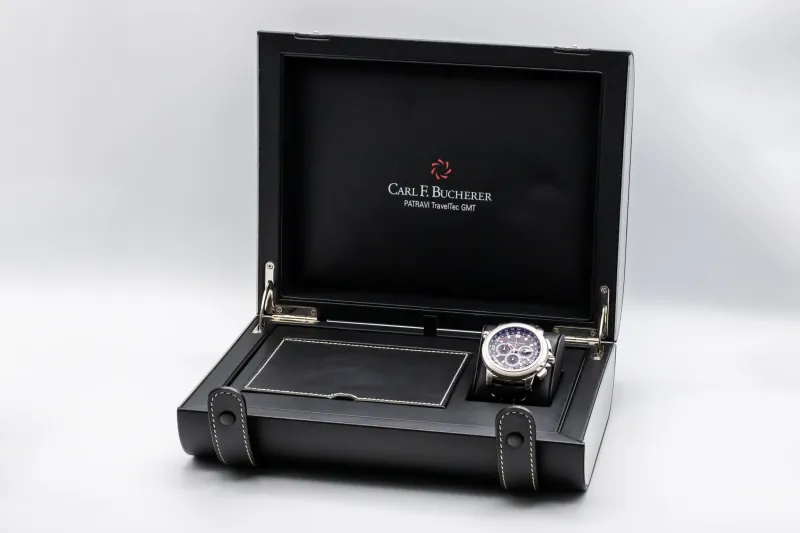 Carl F. Bucherer Patravi Traveltec GMT 47mm Black Leather 10620.08.33.01 Circa 2007