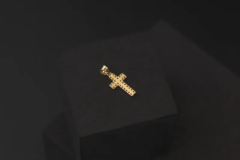 14ct Yellow Gold Mini Cubic Zirconia Cross Pendant 20mm 1.1g