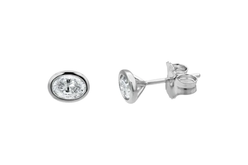 Sterling Silver Lab Grown Oval Cut Diamond Stud Earrings 1.12ct