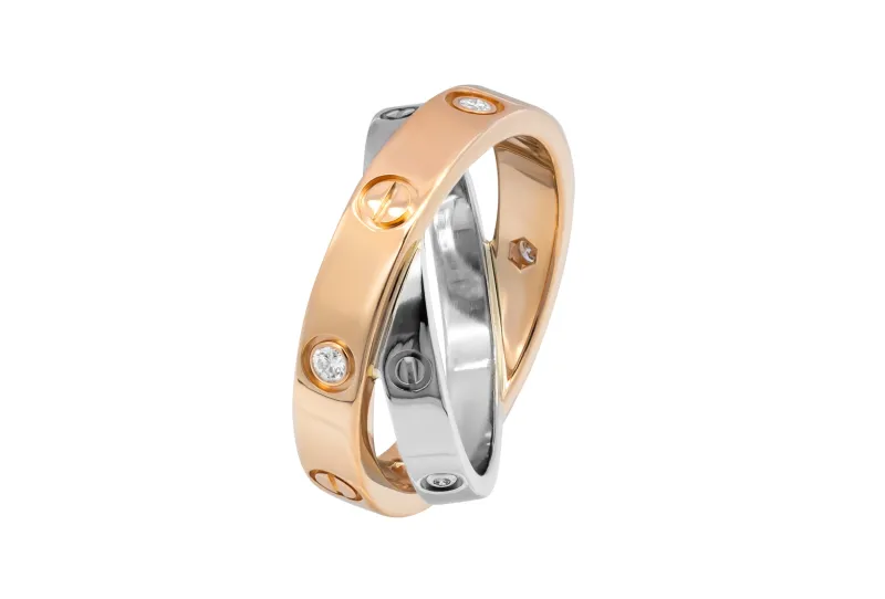 Cartier LOVE Double Ring Diamond Rose & White Gold Ring Size 47