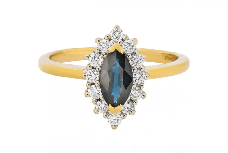 18ct Yellow Gold Diamond & Marquise Sapphire Ring 0.75ct