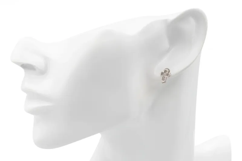 14ct White Gold Diamond Cross Stud Earrings 0.75ct
