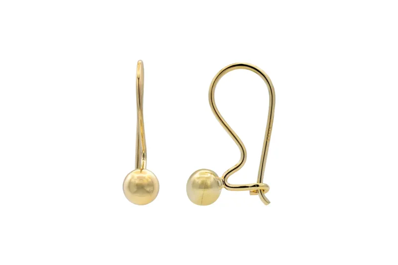 9ct Yellow Gold Sleek Minimalist Style Euroball Drop Earrings 1.2g