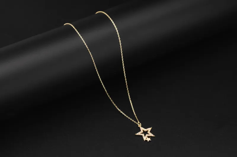 14ct Yellow Gold Cubic Zirconia Star Necklace 18" 2.45g