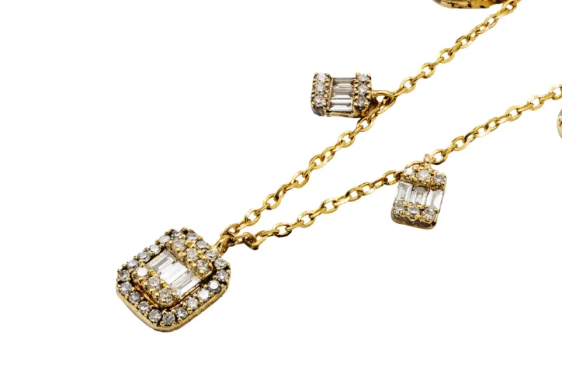 14ct Yellow Gold Diamond Drop Station Necklace 0.40ct