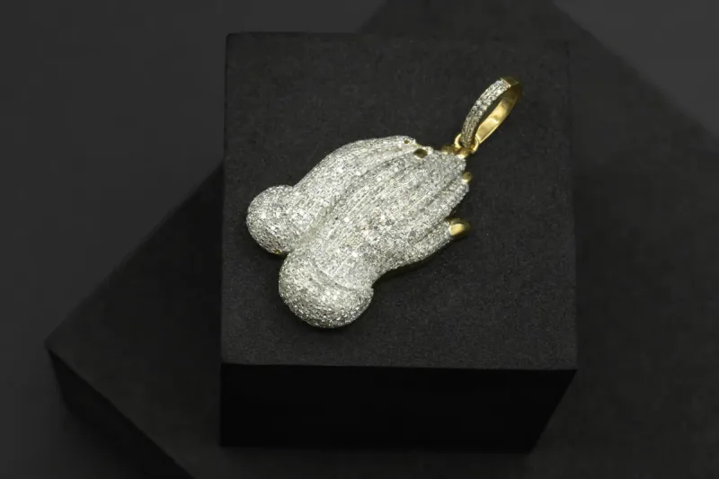 9ct Yellow Gold Diamond Prayer Hands Pendant