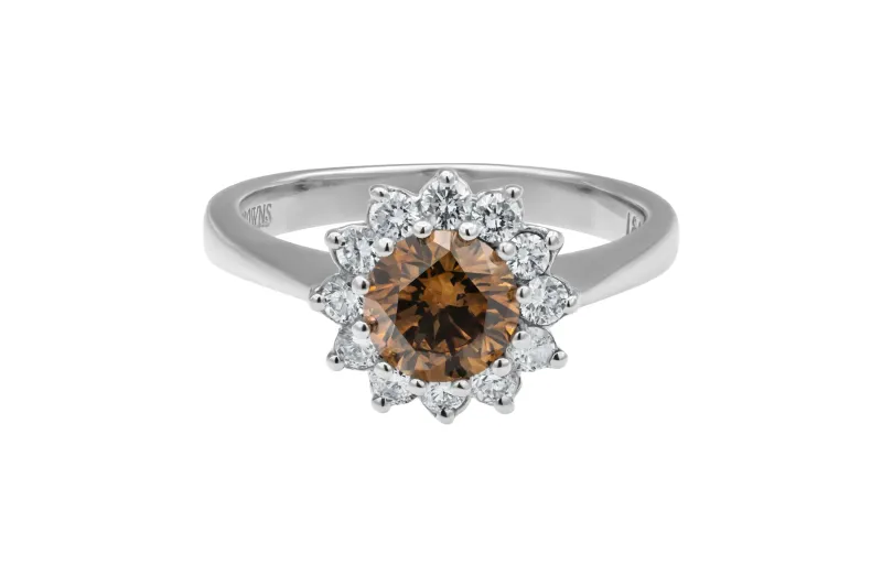 Browns 18ct White Gold Champagne Diamond Set Size N 11g