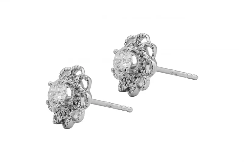 18ct White Gold Diamond Flower Cluster Stud Earrings 0.72ct