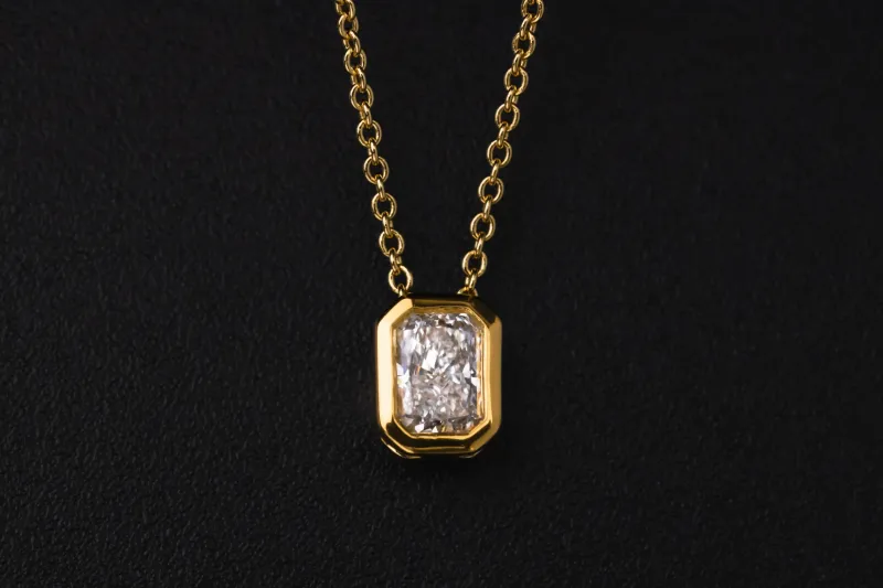 Gold Plated Sterling Silver Lab Grown Radiant Cut Diamond Necklace 0.50ct
