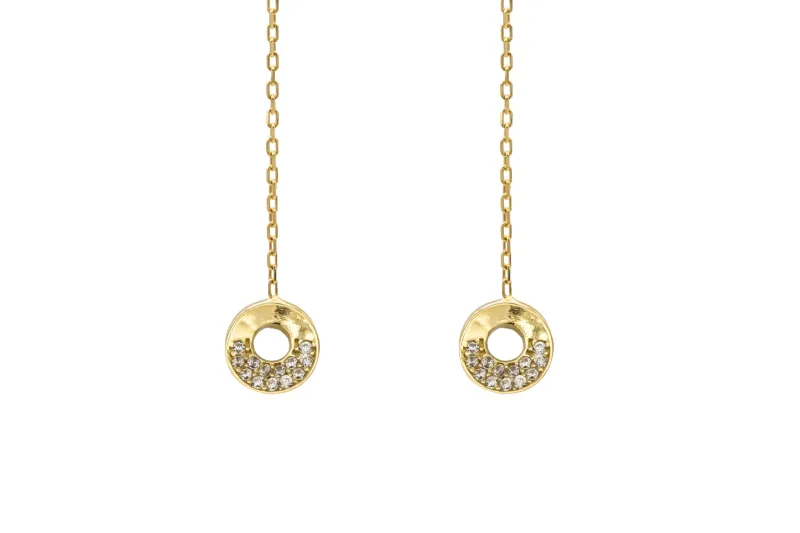 9ct Yellow Gold Pull Through Cubic Zirconia Round Earrings 1.40g