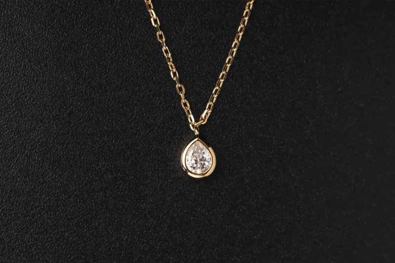 Gold Sterling Silver Lab Grown Pear Cut Diamond Necklace 0.70ct