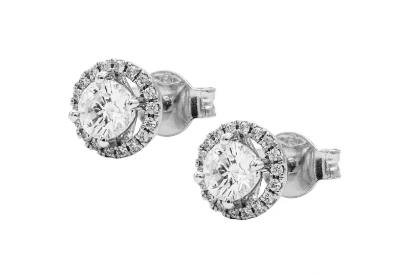 18ct White Gold Round Brilliant Diamond Halo Earrings 0.85ct