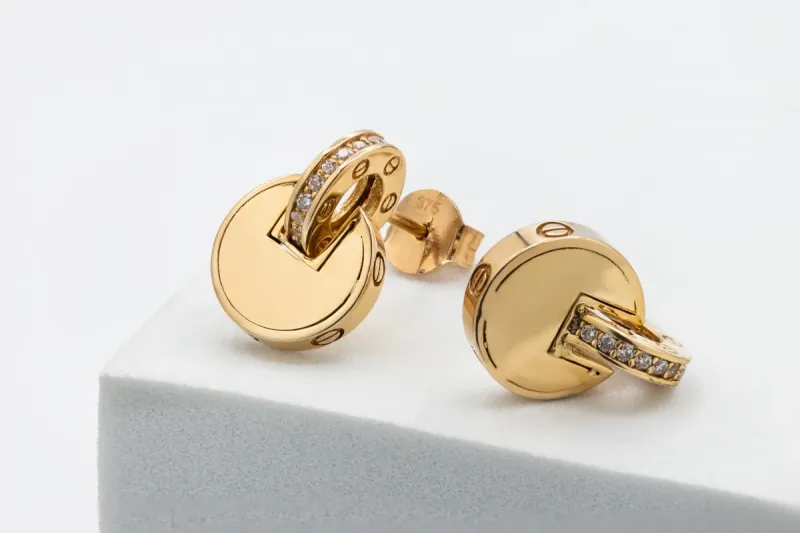 9ct Yellow Gold Cubic Zirconia & Screw Design Stud Earrings 3.7g