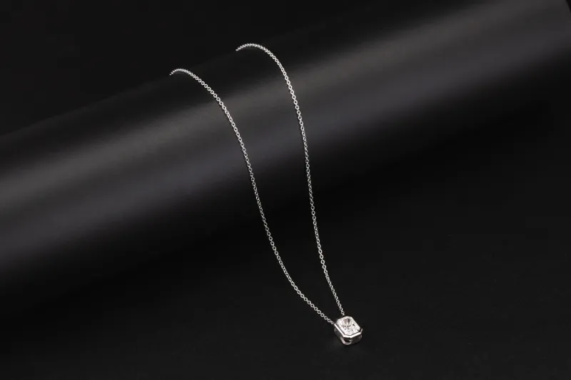 Lab Grown Radiant Cut Diamond Necklace Sterling Silver 1.03ct