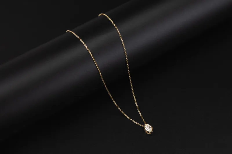 Gold Plated Sterling Silver Lab Grown Marquise Cut Diamond Necklace 0.57ct